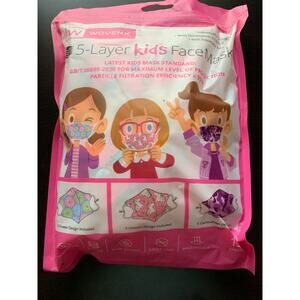 Wovenx 5 Layer Kids Face Mask Girls Single Use Individually packaged 15 Masks